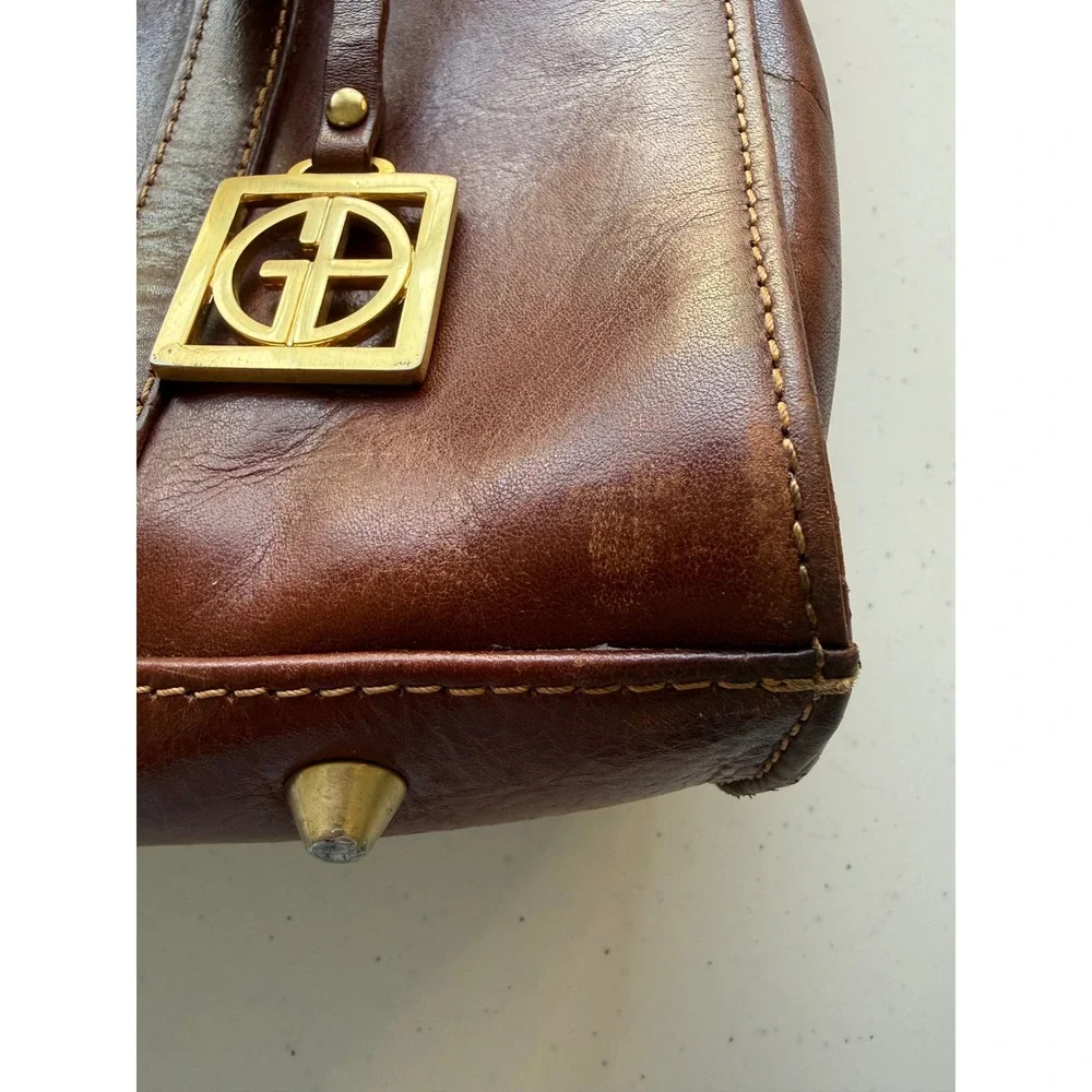 Gianni Bernini Brown Leather Multi-Compartment Shoulder Handbag Business Work